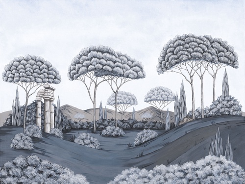 кусты, колонны, деревья, горы, небо, синий, холмы