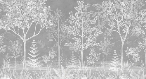 деревья, кусты, трава, листья, папоротники, серый