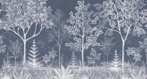 деревья, кусты, трава, листья, папоротники, тёмно-синий