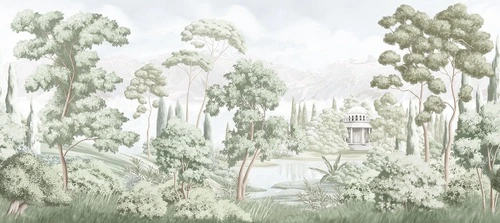 здание, деревья, кусты, река, облака, светло-зелёные