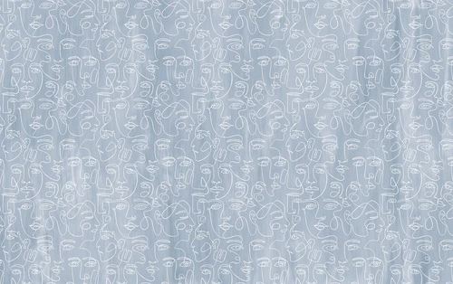 абстракция, лица, контурные рисунки, белые линии, люди, лица в профиль, глаза, голубовато-серые, текстура