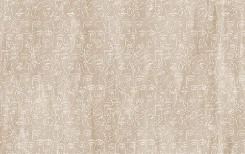 лица, абстракция, белые линии, контур, узор, светло-коричневые, глаза, люди, лица в профиль, фон с текстурой