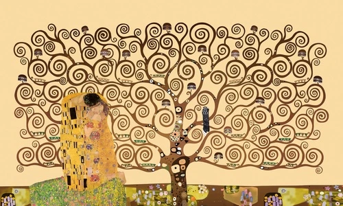 картины, живопись, климпт, поцелуй, дерево, большие