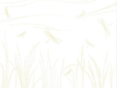 графика, обои золотого цвета, линии, золотые линии, трава, стрекозы