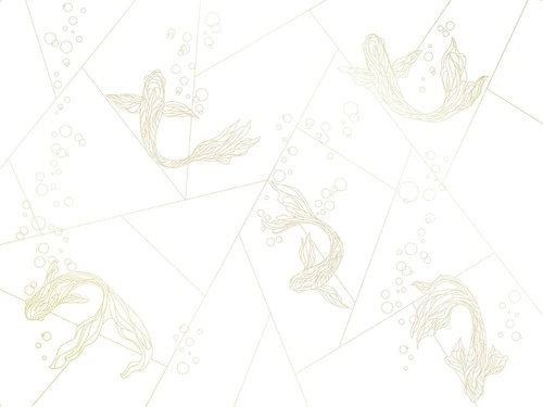 графика, золотые обои для стен, линии, золотые линии, рыбы, треугольники