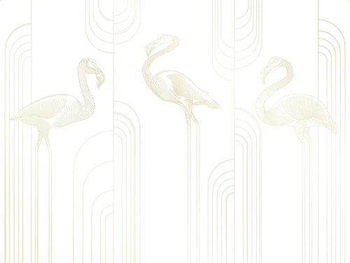 графика, купить обои с золотом, линии, золотые линии, фламинго