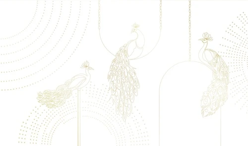 графика, красивые золотые обои, линии, золотые линии, золотые павлины, с павлинами
