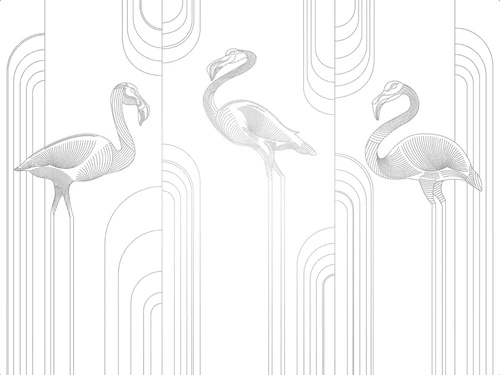 графика, серые, линии, фламинго