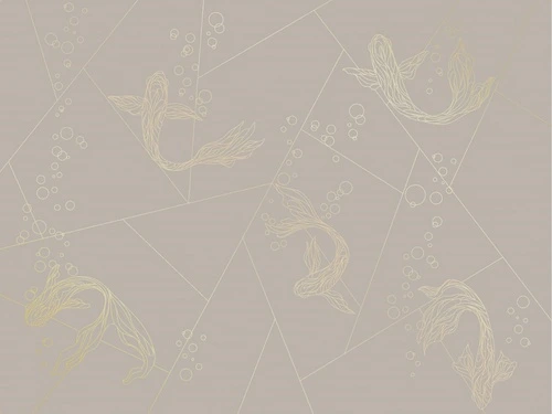 графика, золотые линии, обои с золотыми линиями, обои с золотым рисунком,  рыбы, бежевые, серые