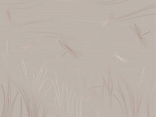 графика, линии, медные обои, медный цвет обоев, трава, стрекоза