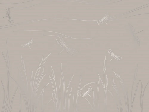 графика, линии, обои с серебром, обои с серебром для стен, обои светлые с серебром, трава, стрекоза, бежевые, серые