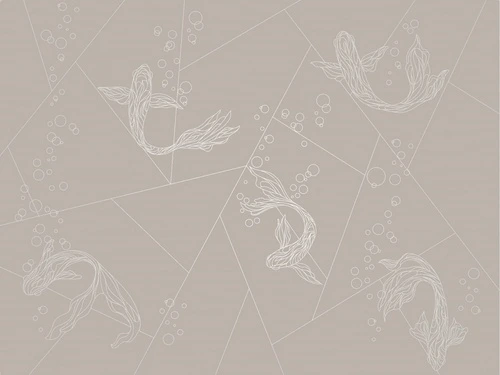 графика, линии, обои с серебром, обои с серебром для стен, обои светлые с серебром, рыбы, бежевые, бежевая, серая