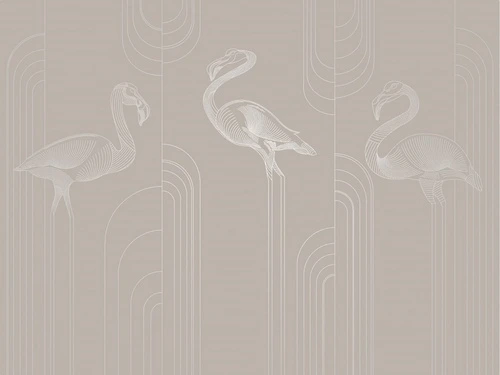 графика, линии, обои с серебром, бежевые, фламинго