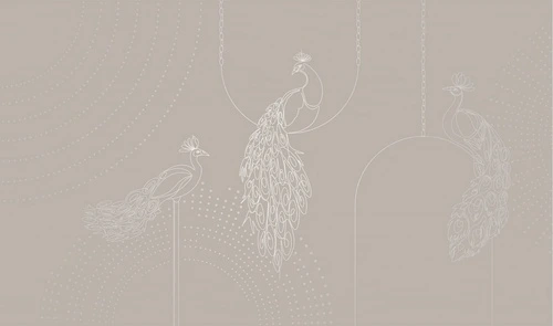 графика, линии, обои с серебром, павлин, бежевые