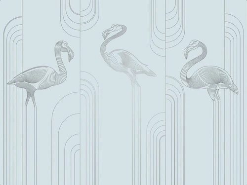 графика, линии, с серебром, голубая, фламинго, серебряная