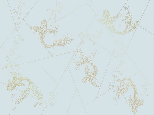 графика, золотые линии, обои с золотыми линиями, обои с золотом, с золотым рисунком, голубая, рыбы