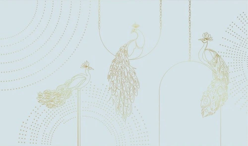 графика, золотые линии, с золотым рисунком, голубая, павлин
