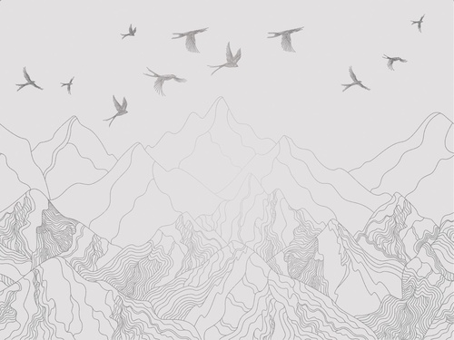 графика, линии, светлая, серая, с серебром, обои светлые с серебром, горы и птицы, горы