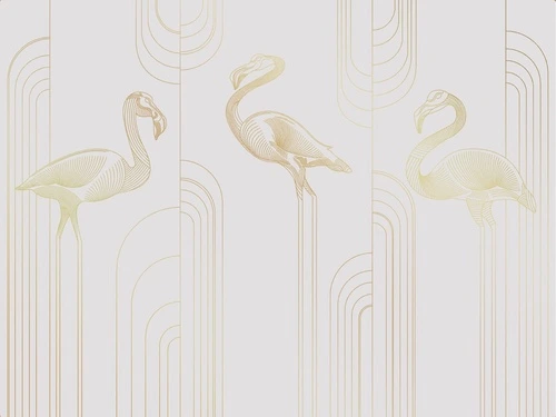 графика, золотые линии, светлая, серая, обои с золотыми линиями, с золотым рисунком, фламинго