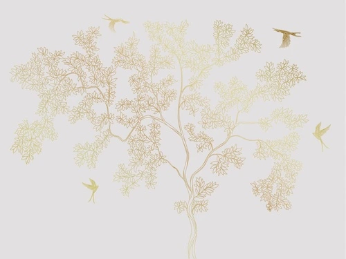 графика, золотые линии, светлая, серая, обои с золотым рисунком, обои с золотыми линиями, дерево, золотые листья