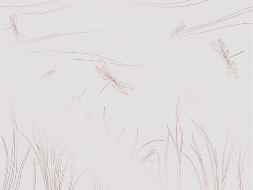 графика, медные обои, трава, стрекоза