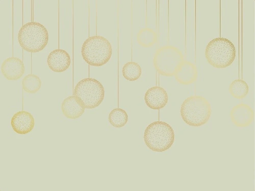 графика, золотые линии, обои с золотыми линиями, обои с золотым рисунком, зеленая, шары, вертикальные линии