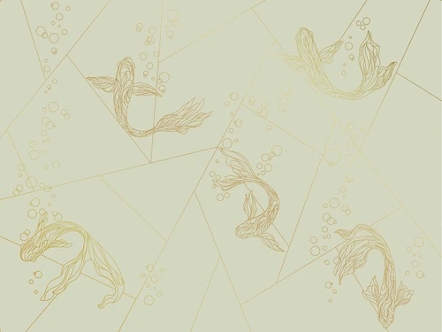 графика, золотые линии, обои с золотыми линиями, обои с золотым рисунком, зеленая, рыбы