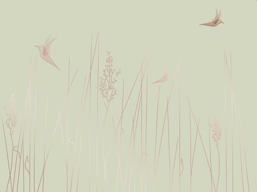 графика, линии, медные, трава, птицы