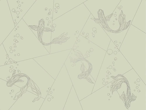 графика, линии, с серебром, зеленая, рыбы