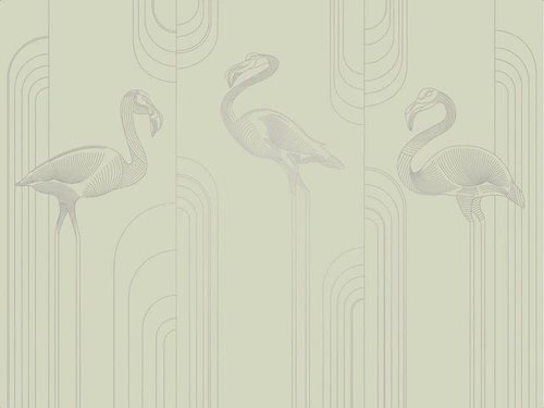графика, линии, с серебром, зеленая, фламинго