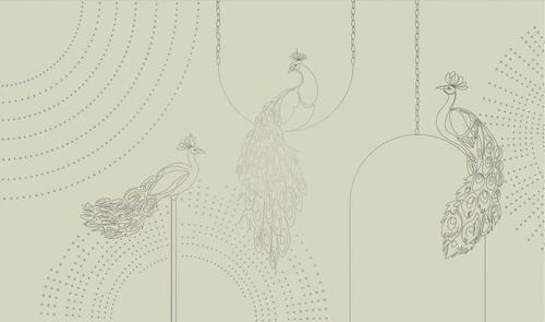 графика, линии, с серебром, зеленая, павлин