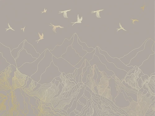 графика, золотые линии, бежевые, коричневые, рыбы