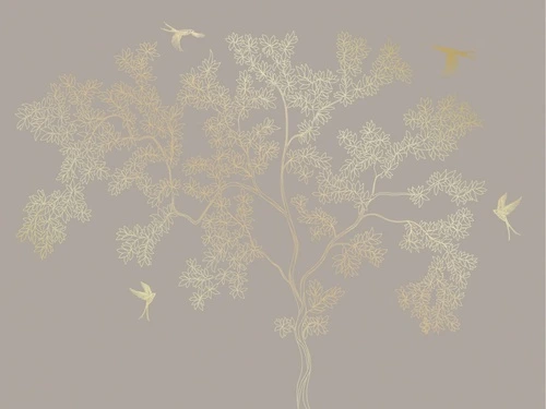 графика, дерево, золотые листья, золотые линии, бежевые, коричневые, обои графикой