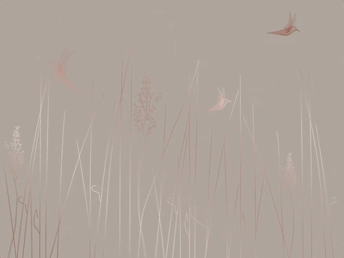 графика, линии, медные обои, медный цвет обои, бежевые, коричневые, трава, птицы