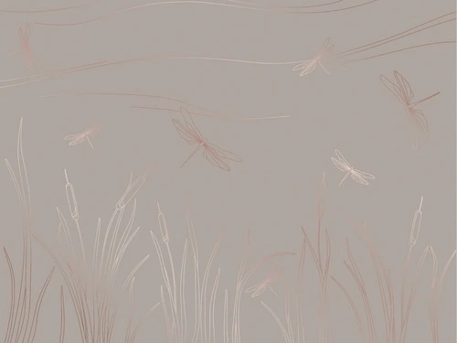 графика, линии, медные обои, бежевые, коричневые, трава, стрекоза