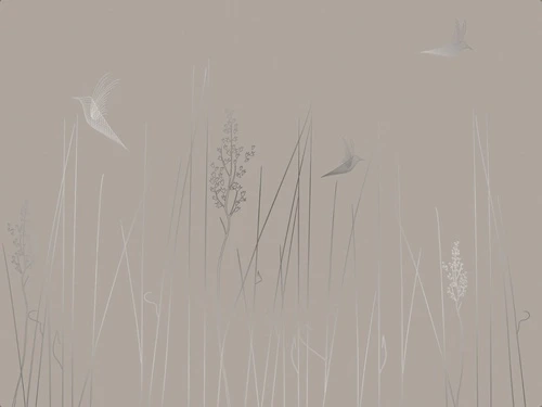 графика, линии, с серебром, обои с серебром, бежевые, коричневые, трава, птицы