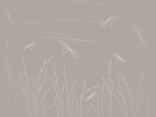 графика, линии, с серебром, бежевые, коричневые, трава, стрекоза