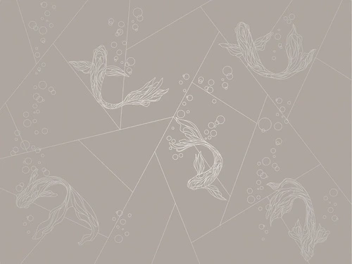 графика, линии, с серебром, рыбы, бежевые, коричневые