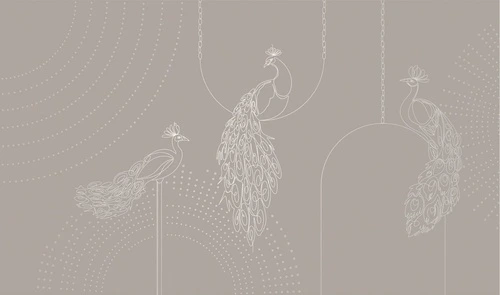 графика, линии, с серебром, павлин, бежевые, коричневые