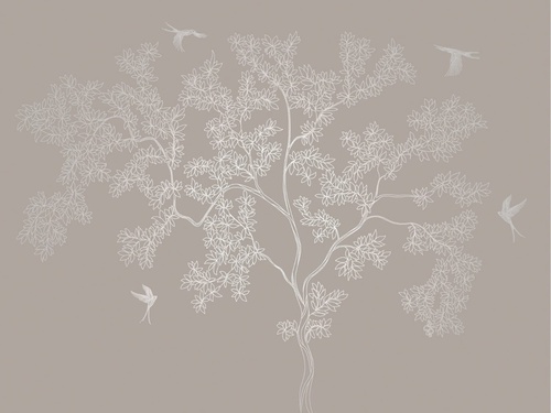 графика, линии, с серебром, дерево, листья, бежевые, коричневые