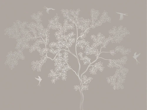 графика, линии, с серебром, дерево, листья, бежевые, коричневые