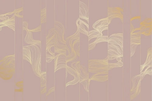 графика, золотые линии, волны, вертикальные, розовая, обои с золотыми линиями, обои с золотым рисунком