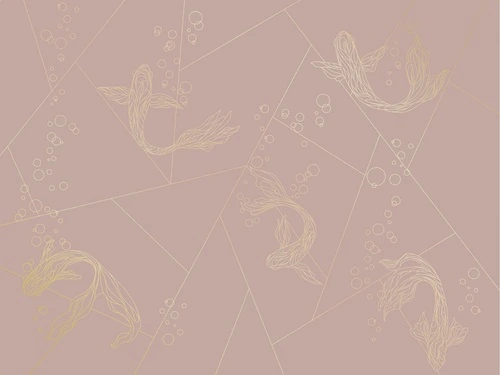 графика, золотые линии, рыбы, розовая