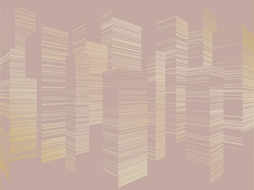 графика, розовая, город, сити, золотые линии, с золотым рисунком