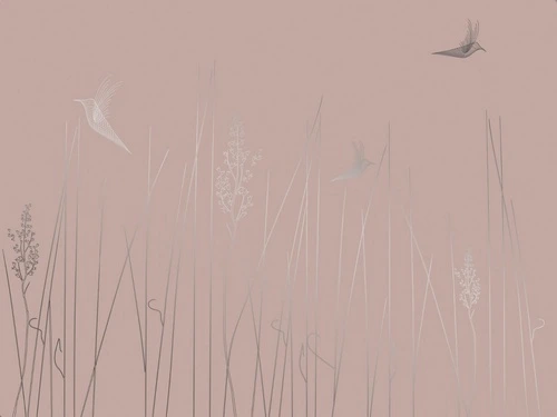 графика, с серебром, обои с серебром, линии, розовая, трава, птицы
