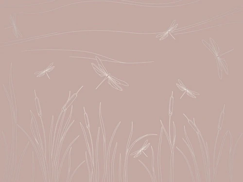 графика, розовая, трава, стрекоза, линии, с серебром