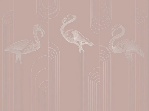 графика, розовая, линии, с серебром, фламинго