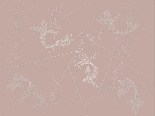 графика, розовая, линии, с серебром, рыбы