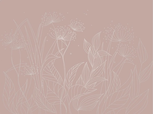 графика, розовая, линии, с серебром, трава, листья