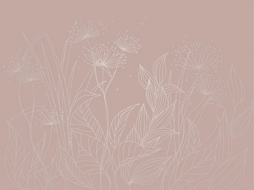 графика, розовая, линии, с серебром, трава, листья